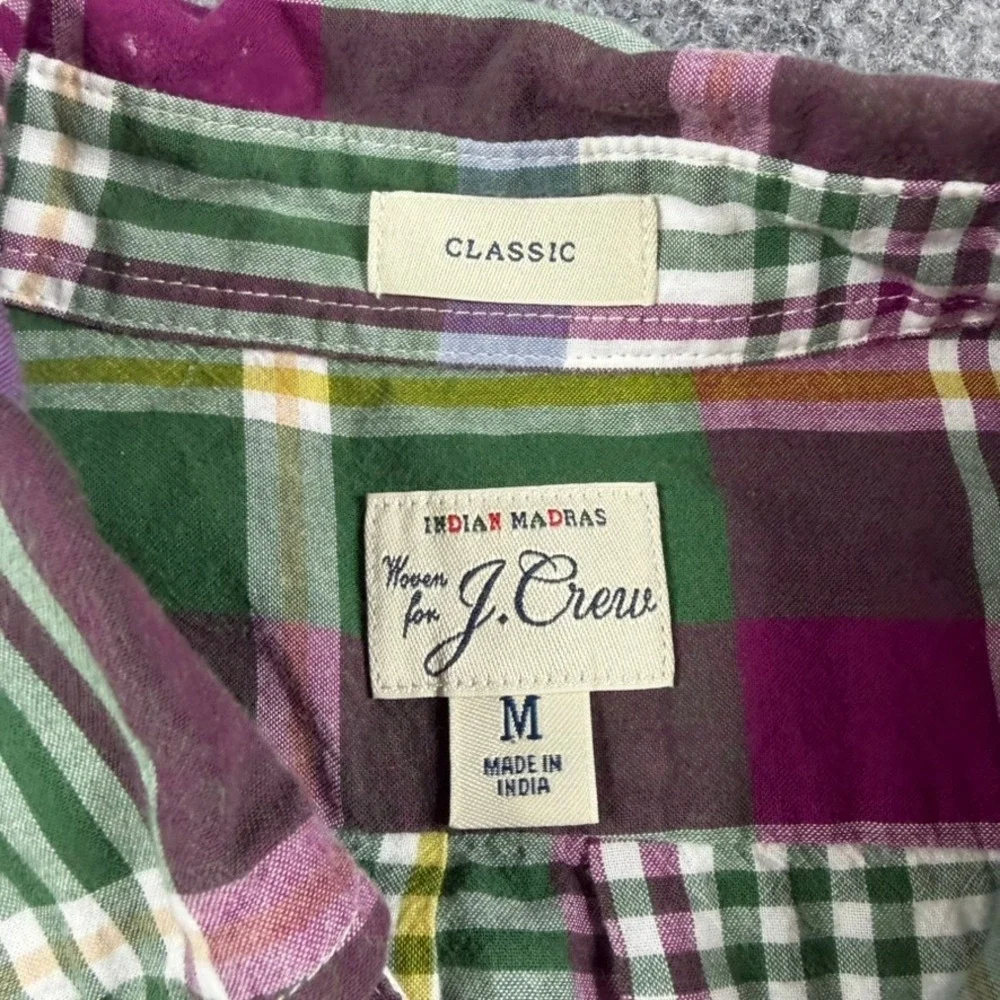J. Crew Indian Madras Shirt Mens Medium Green Plaid Classic Fit Button Down